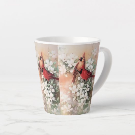 美しい（鳥）ショウジョウコウカンチョウの鳥と花 カフェラテマグ (右アングル)