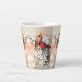 美しい(鳥)ショウジョウコウカンチョウの鳥と花 カフェラテマグ (正面)