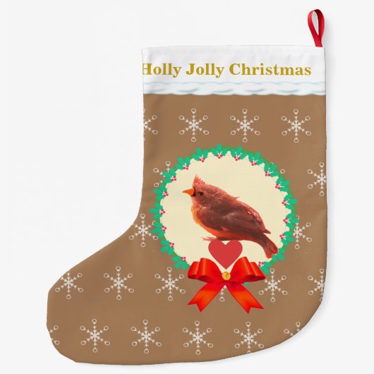 美しい(鳥)ショウジョウコウカンチョウ ラージクリスマスストッキング (裏面)