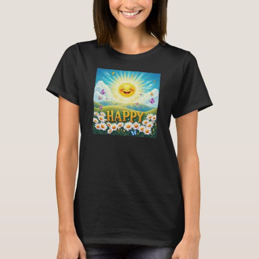 美しい「HAPPY」デザイン Tシャツ (正面)