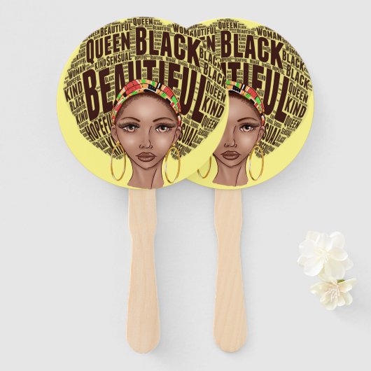 美しいafrocentric強い黒人女性 ハンドファン (正面&裏面)