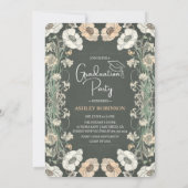美しいB&Wフローラグリーン大学院写真パーティー 招待状 (裏面)