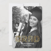 美しいB&Wフローラグリーン大学院写真パーティー 招待状 (正面)