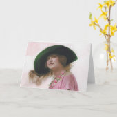 美しいBig Green Hat女性挨拶状 カード (黄色い花)
