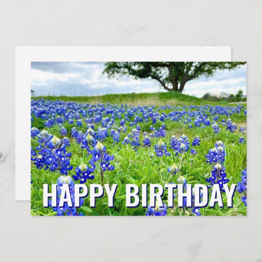 美しいBluebonnetsフォトハッピーバースデーカード (正面/裏面)