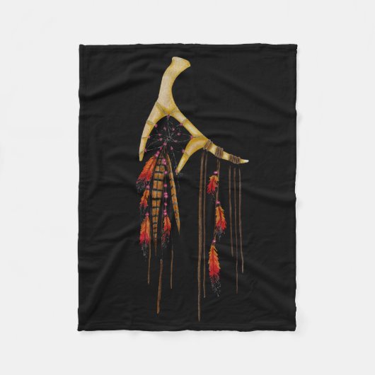 美しいBohoのボヘミアのシカの枝角の夢のキャッチャー フリースブランケット (正面)