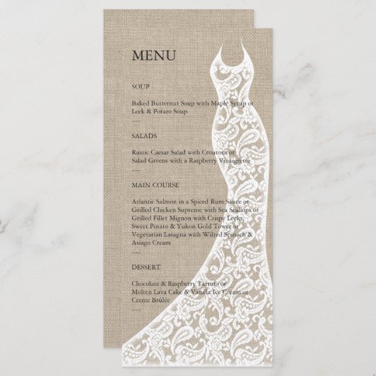 美しいBurlapブライダルシャワーメニュー メニュー (正面/裏面)