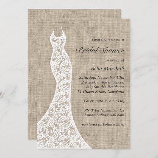 美しいBurlapブライダルシャワー招待 招待状 (正面/裏面)