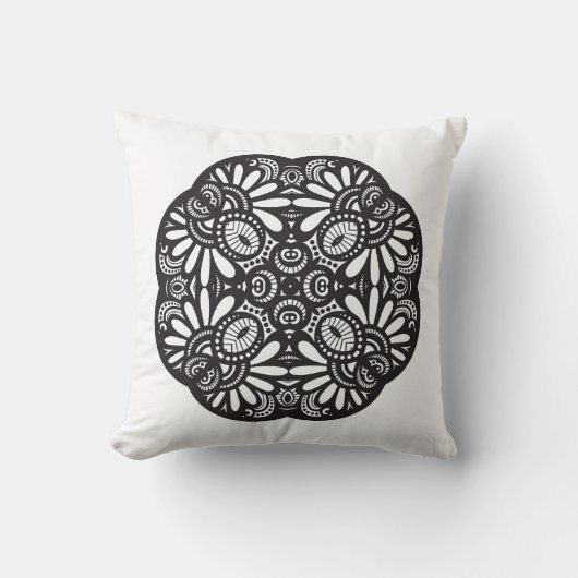 美しいDecoの黒い正方形の落書き クッション (正面)