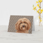 美しいLabradoodle愛犬の足の絵画のプリント カード (黄色い花)