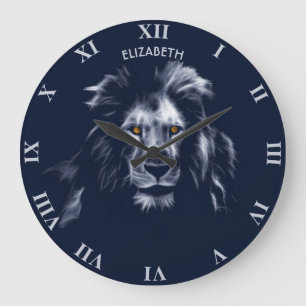 美しいLion Cool Graphic Blue王色 ラージ壁時計