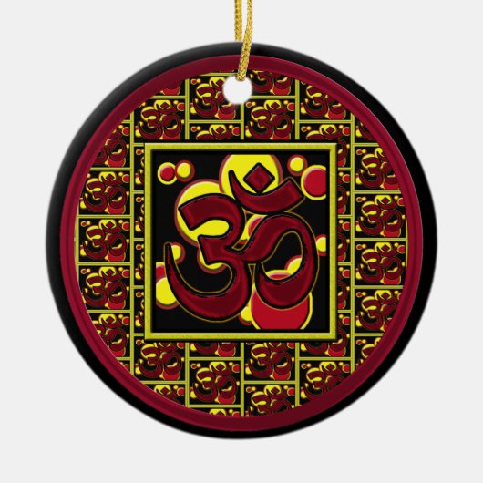 美しいOmのオウムの記号w/Circlesおよび正方形 セラミックオーナメント (正面)