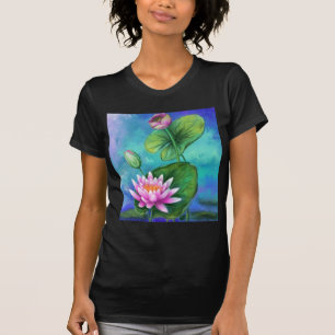 美しいTシャツピンクウォーターリリー Tシャツ