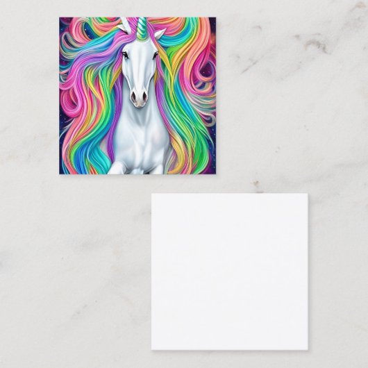 美しお洒落い白い一角馬の花 スクエア名刺 (正面/裏面)