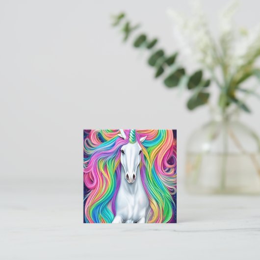 美しお洒落い白い一角馬の花 スクエア名刺 (スタンド正面)