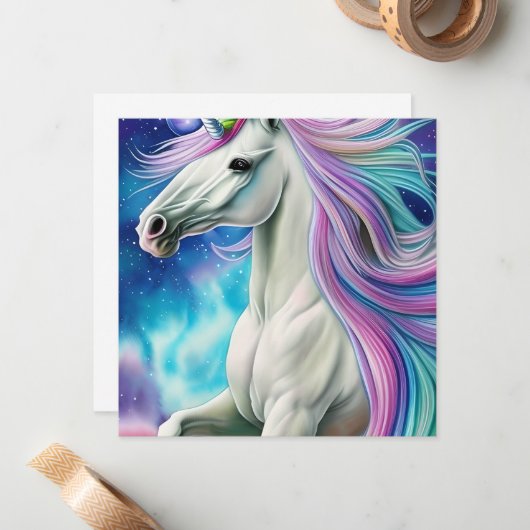 美しお洒落い白い一角馬の花 ノートカード (正面/裏面インサイチュ)