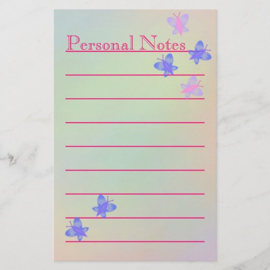 美しくかわいいパステル調の蝶女の子の学校のノート 便箋 (正面)
