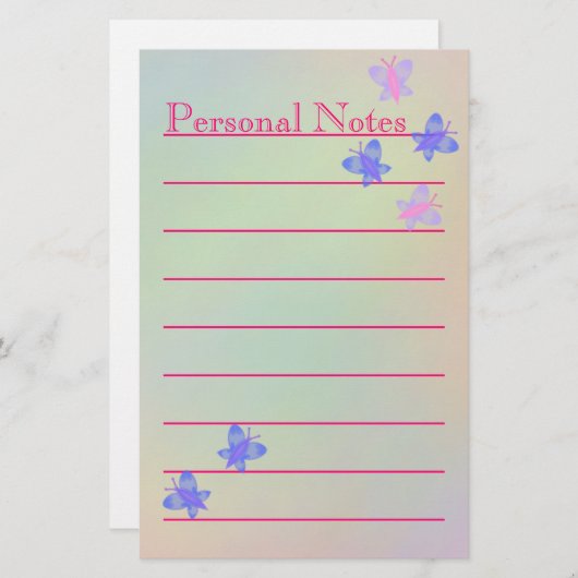 美しくかわいいパステル調の蝶女の子の学校のノート 便箋 (正面/裏面)