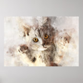 美しくてかわいい遊び好きな子猫の水彩画 ポスター (正面)