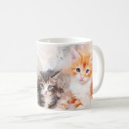 美しくて可愛い子猫の水彩三色 コーヒーマグカップ (正面右)