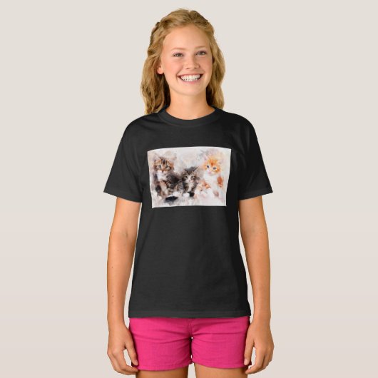 美しくて可愛い子猫の水彩三色 Tシャツ (正面フル)