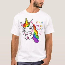 美しくなるのはOK 可笑しい デルピー 虹 ユニコーン Tシャツ