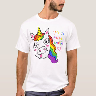 美しくなるのはOK 可笑しい デルピー 虹 ユニコーン Tシャツ