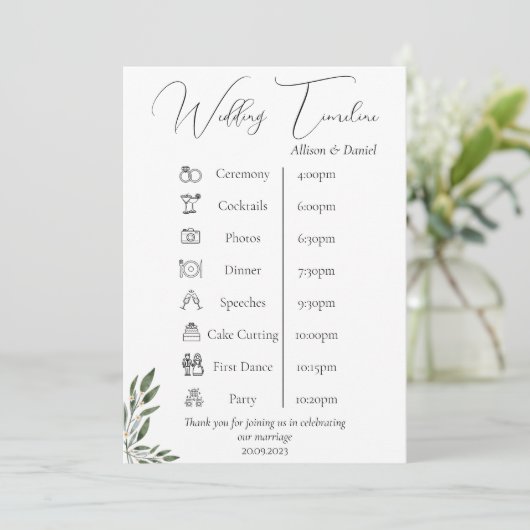 美しくエレガントなウェディングタイムライン 招待状 (スタンド正面)