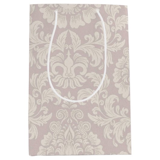 美しくエレガントなダマスク織パターン ミディアムペーパーバッグ (正面)