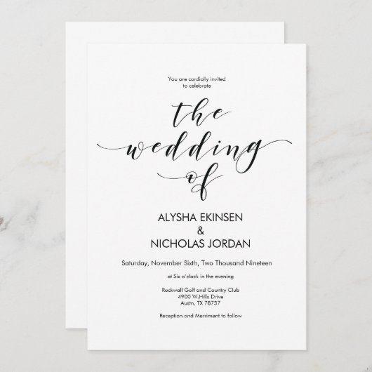 美しくエレガントな結婚式招待状カード 招待状 (正面/裏面)