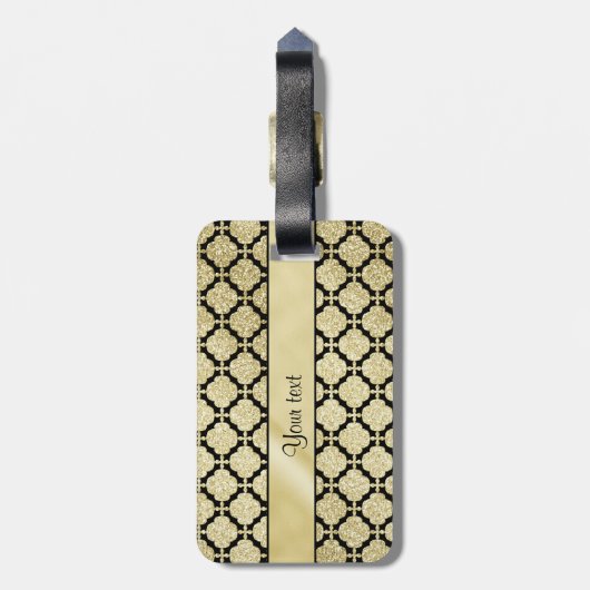 美しくエレガントな金ゴールド及び黒い対称 ラゲッジタグ (裏面縦)