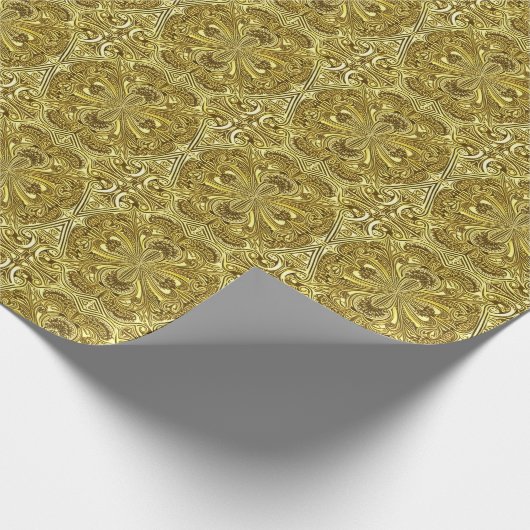 美しくエレガントシミュレートされた「金ゴールド」の華やかなギフト ラッピングペーパー (角)