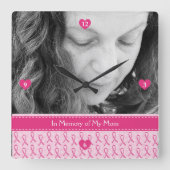 美しくカスタムなピンクのリボンの記念物 スクエア壁時計 (正面)