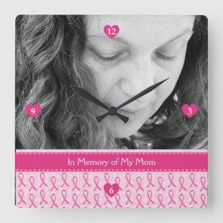 美しくカスタムなピンクのリボンの記念物 スクエア壁時計