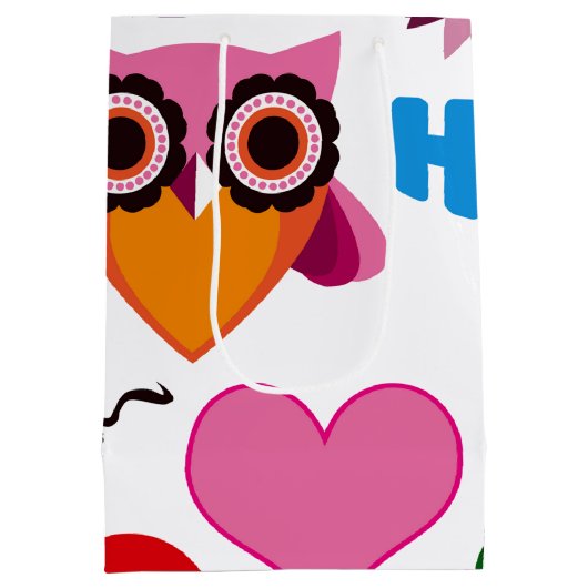 美しくカラフルでカスタムなフクロウ ミディアムペーパーバッグ (裏面)