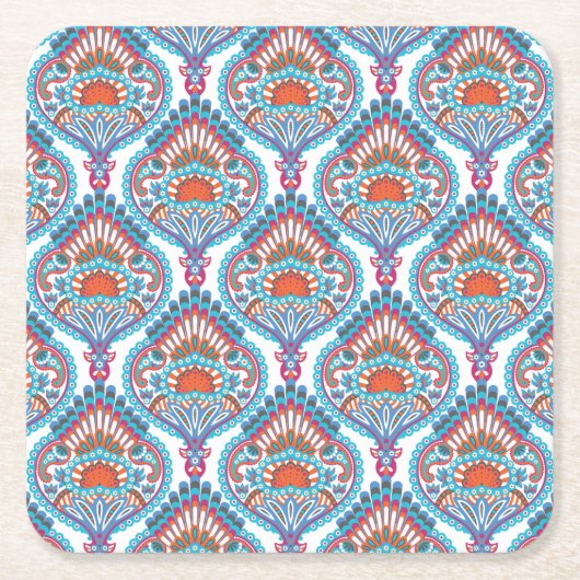 美しくカラフルペイズリー スクエアペーパーコースター (正面)