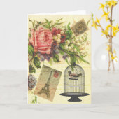 美しくガーリーなヴィンテージのバラの花のエッフェル塔 カード (黄色い花)