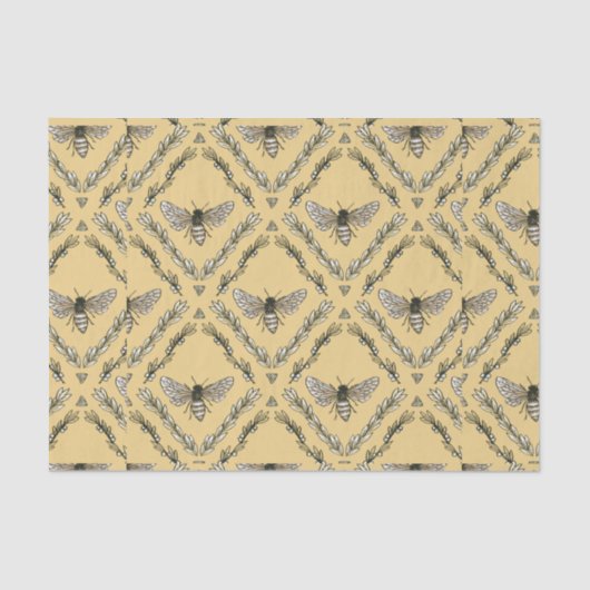 美しくシックな手描きの蜂パターン 薄葉紙 (正面)