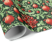 美しくダマスクエレガントのクリスマスホリデー ラッピングペーパー (ロールコーナー)