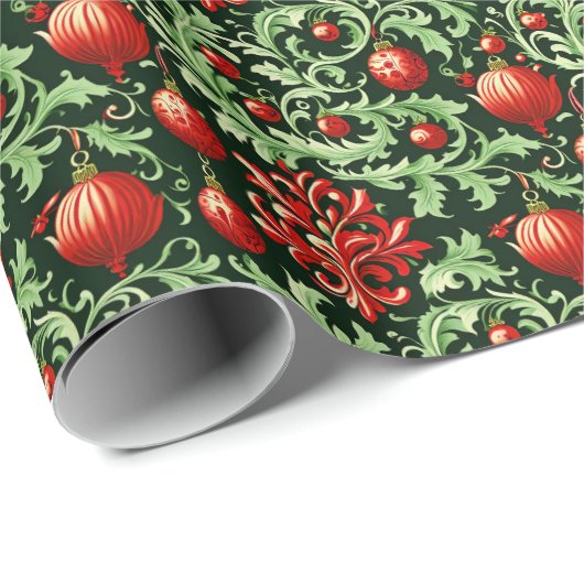 美しくダマスクエレガントのクリスマスホリデー ラッピングペーパー (ロールコーナー)