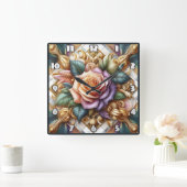 美しくデザインされたバラを巧みに表現 スクエア壁時計 (ホーム)