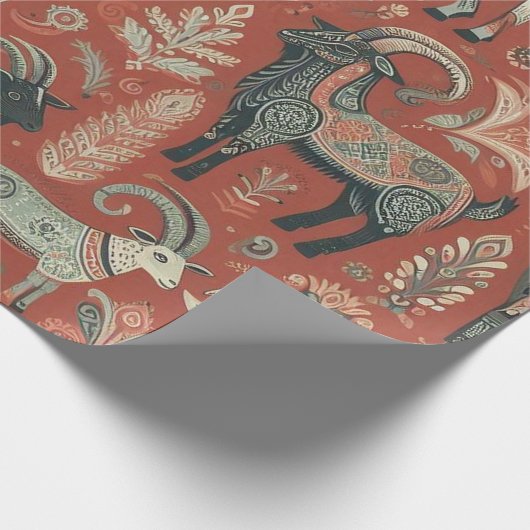 美しくデザインされたヤギのギフトラップ ラッピングペーパー (角)