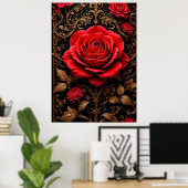 美しくデザインされた赤いバラ ポスター (ホームオフィス)