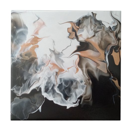 美しくドラマチックなブラック/金ゴールド抽象芸術アート タイル (正面)