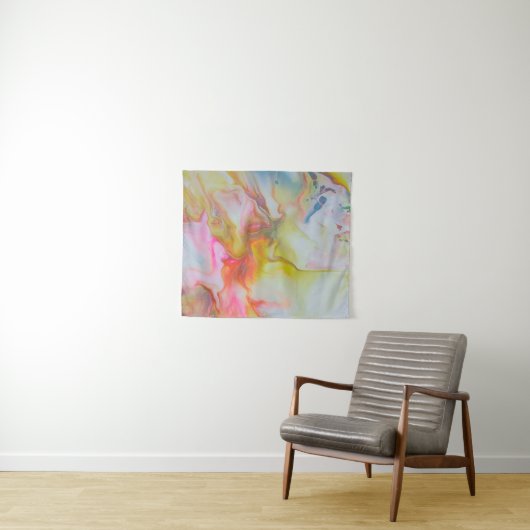 美しくブレンドされたパステルカラーのアクリル流し タペストリー (インサイチュ(横))