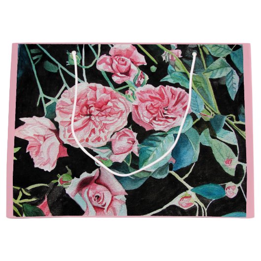 美しく古いピンクのバラのギフトバッグ ラージペーパーバッグ (正面)