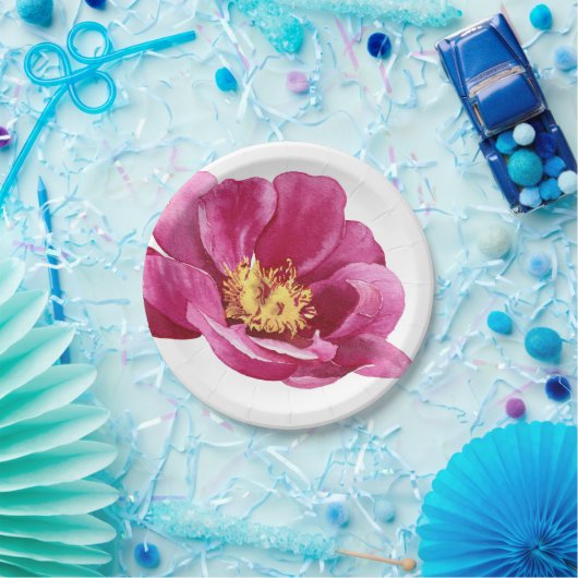 美しく手描きされたピンクの芍薬 ペーパープレート (パーティー)