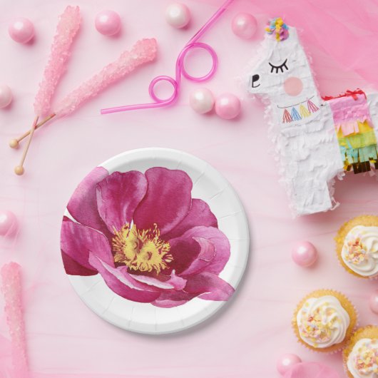 美しく手描きされたピンクの芍薬 ペーパープレート (パーティー)