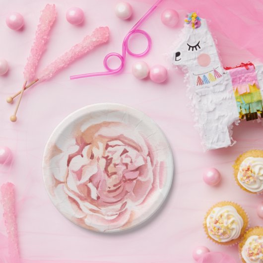 美しく手描きされた芍薬のプリント ペーパープレート (パーティー)