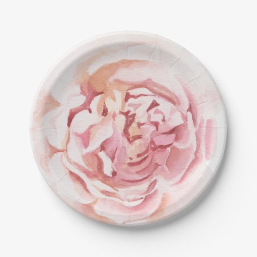 美しく手描きされた芍薬のプリント ペーパープレート (正面)